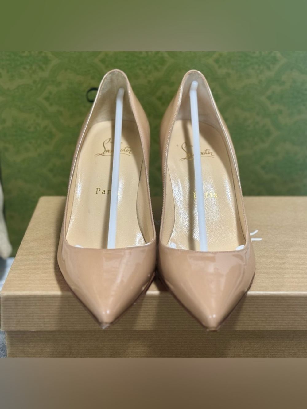 Christian Louboutin Nude Patent Pointed Pumps with Red Soles - Picture 5 of 8